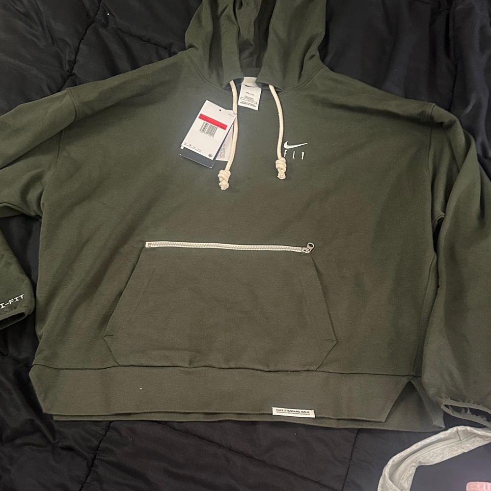 Nike Men's Dark Green Hoodie with White Accents